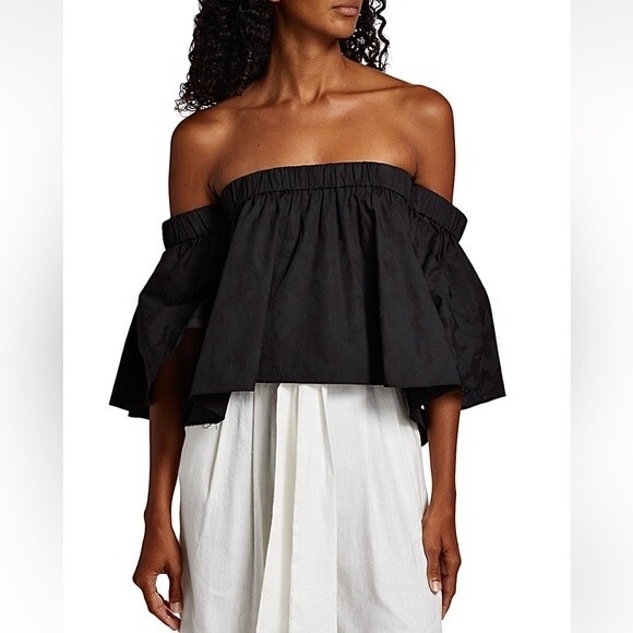 Michelle Smith Lola Top Off The Shoulder Black Poplin Cotton NWT S - Picture 6 of 11